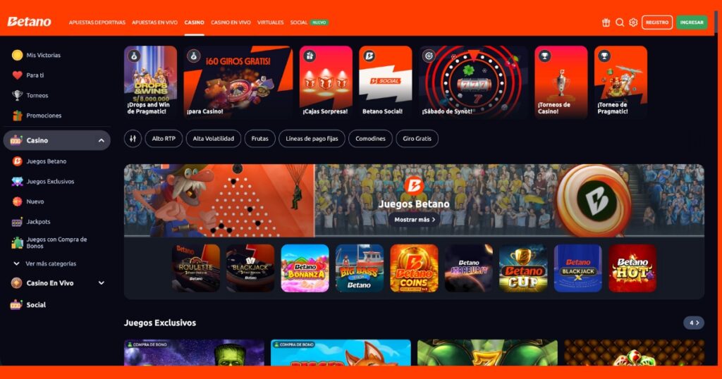 Vista del casino Betano para jugadores en Perú